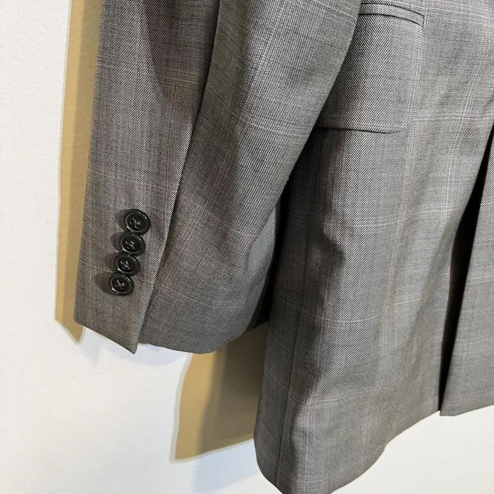Jack Victor Men's 40L Napoli Gray Plaid Super 130's Wool 2 Button‎ Blazer Jacket